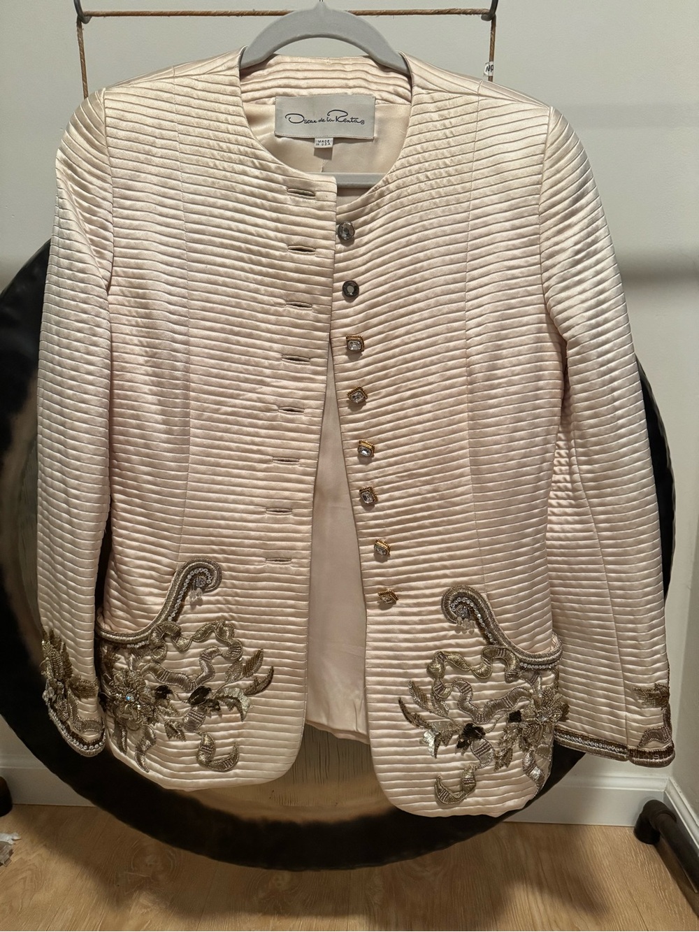 Oscar de la Renta Ivory Quilted Embroidered Jacket